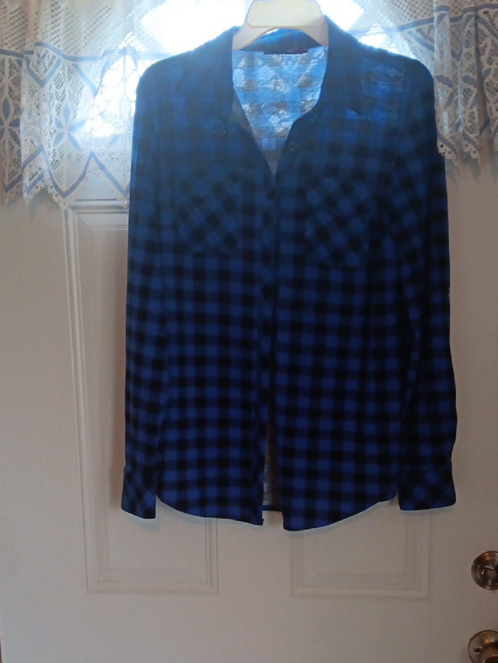 Blue and Black Checked Womens Shirt